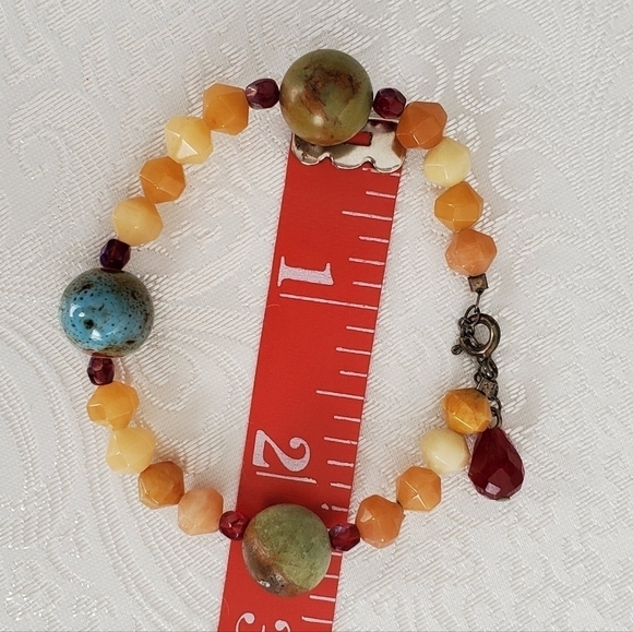 PAIR of Bracelets Hand Made Green Orange Beige Tan Beaded Wire Boho Unique Artsy - Picture 10 of 13